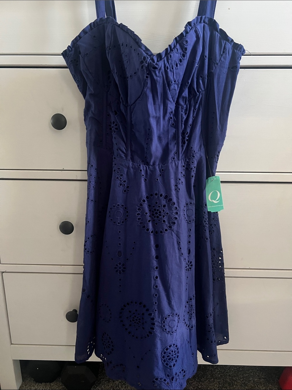 Sleeveless Eyelet Fit & Flare Dress in Navy